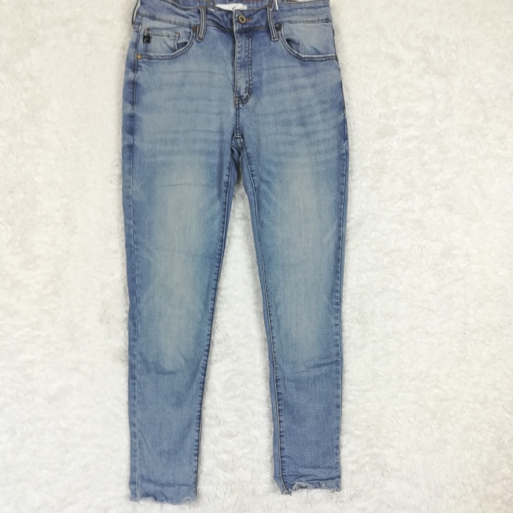 Kancan Womens Jeans Skinny Blue Denim Frayed Raw Hem Light Wash Mid Rise 29
